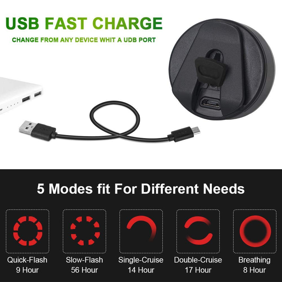 AutoWT Luces Traseras de Bicicleta, Luz recargable y ultra brillante para bicicletas, con luz de cola, hasta 56 horas Runtime IPX5 de larga duración Ciclismo de seguridad Lámpara de linterna trasera para bicicletas de carretera Cascos Mochilas