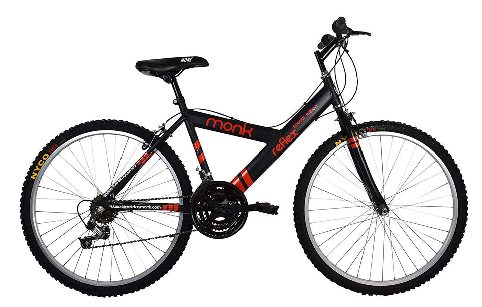 Monk Bicicleta ECONÓMICA DE MONTAÑA con PROPIEDADES REFLEJANTES STARBIKE RODADA 26 18 VELOCIDADES (Negra)